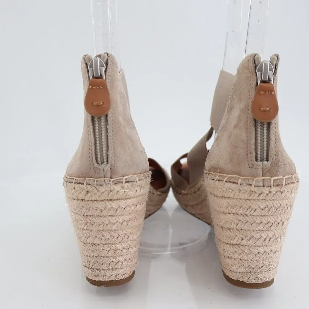 Gentle Souls Women's Colleen Sandal 11 Espadrille Wedge Cross Strap Beige Suede